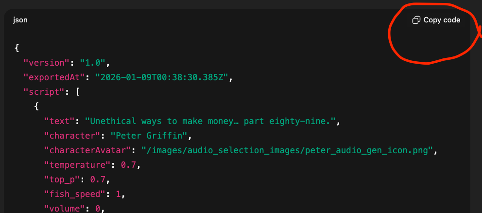 ChatGPT JSON script output